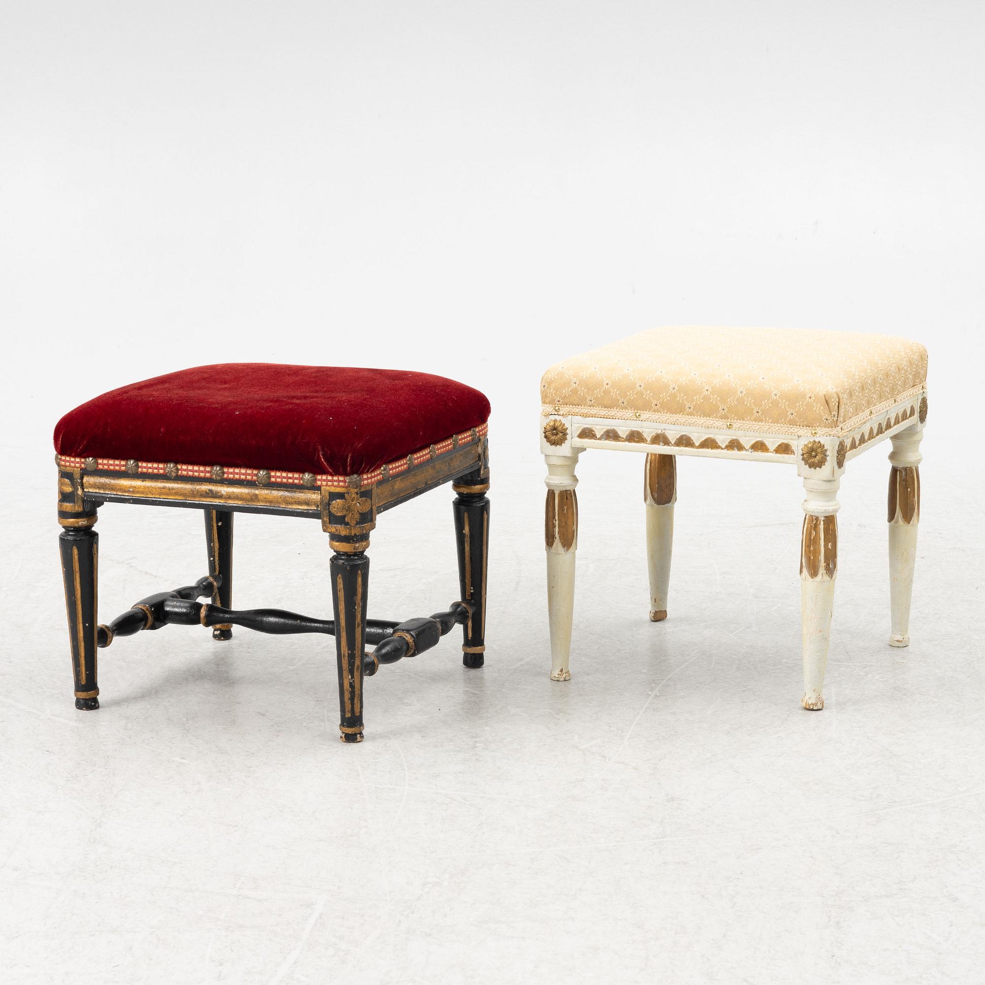 Stools, 2 pcs, Gustavian, 18th century.