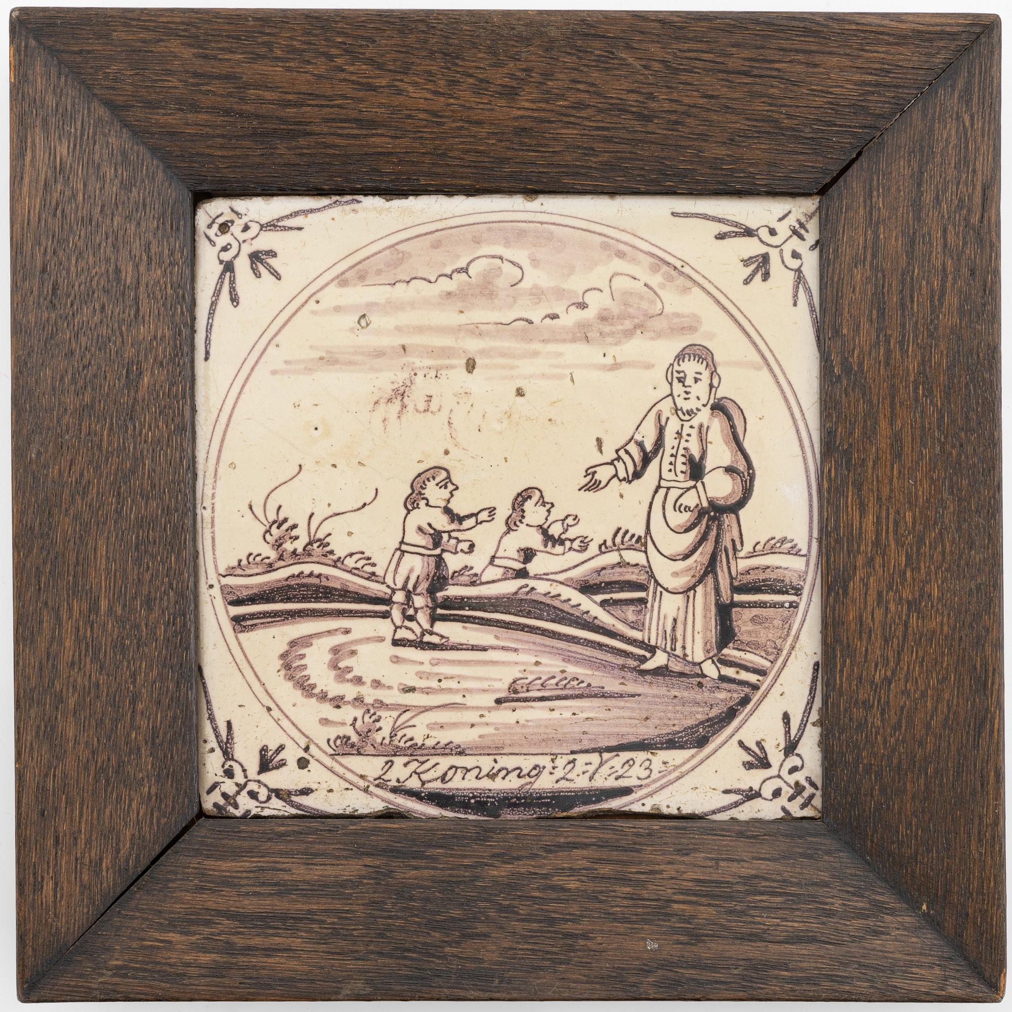 A group of four tiles, probably 18th Century, Holland.