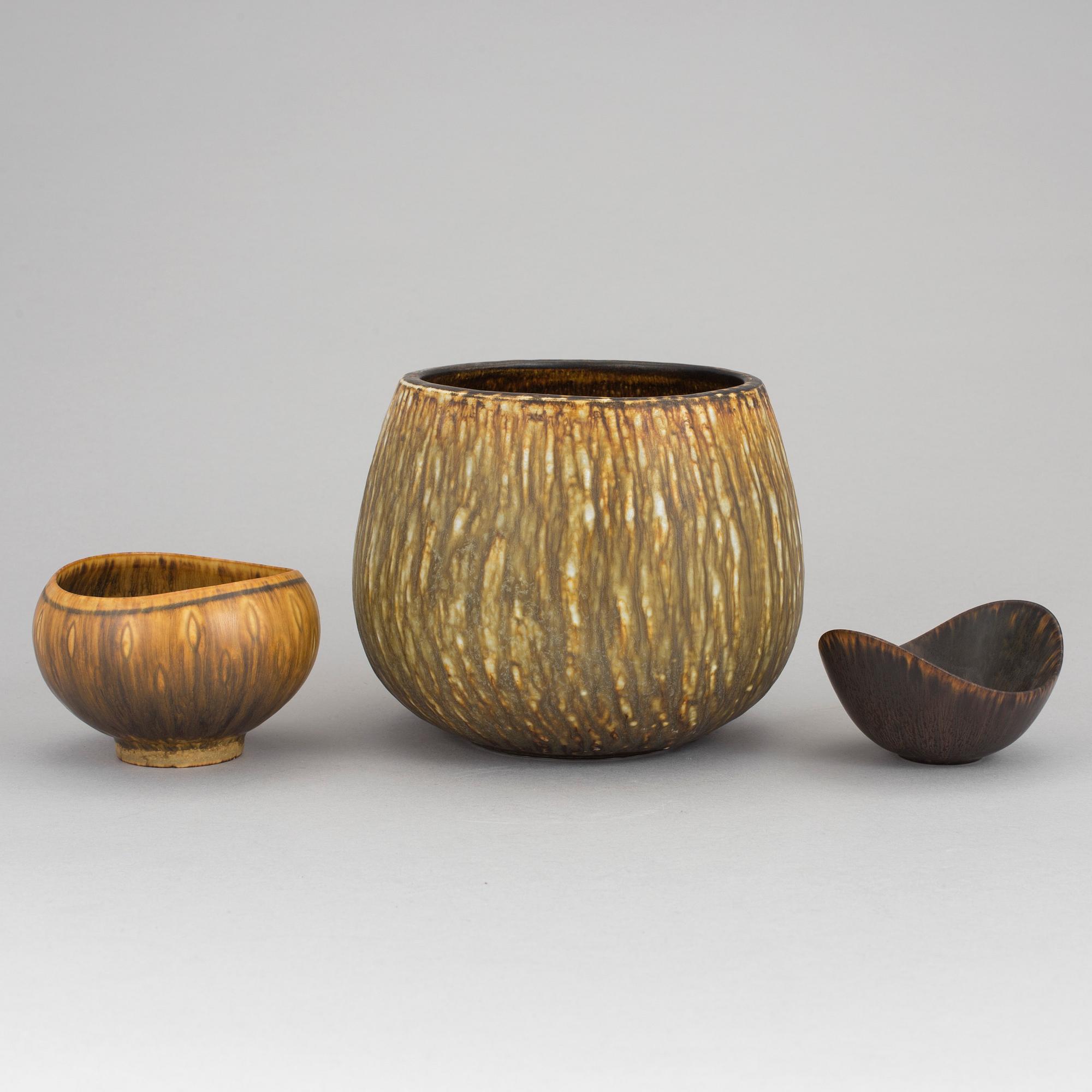 GUNNAR NYLUND, skålar 3 st, stengods. Rörstrand, 1950-/60-tal.