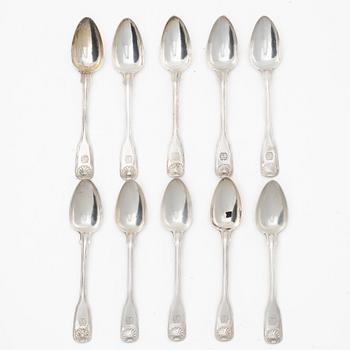 Ten Swedish silver spoons, mark of Möllenborg-Feron, Stockholm 1860.