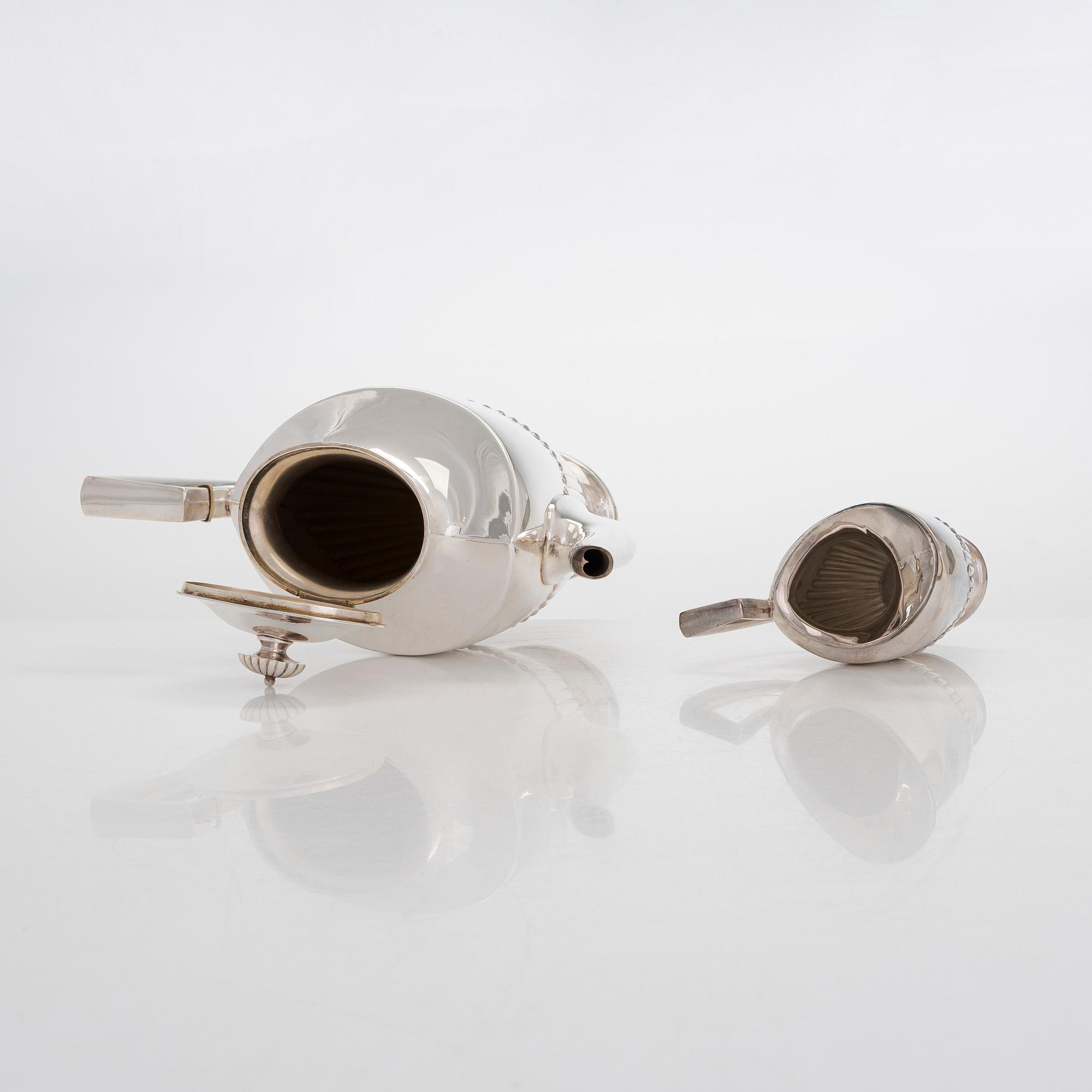 A three-piece silver coffee set, Germany 20th century, Finnish control marks stamped in 1966.