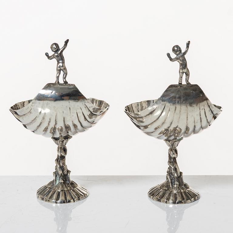 Salt cellars, a pair, silver, Empire style, 20th century.