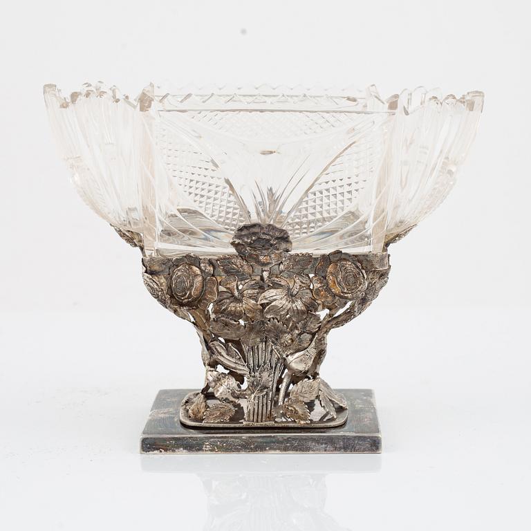 Johann Bernhard Breymann, skål, silver och glas, Dresden, 1800-talets mitt.