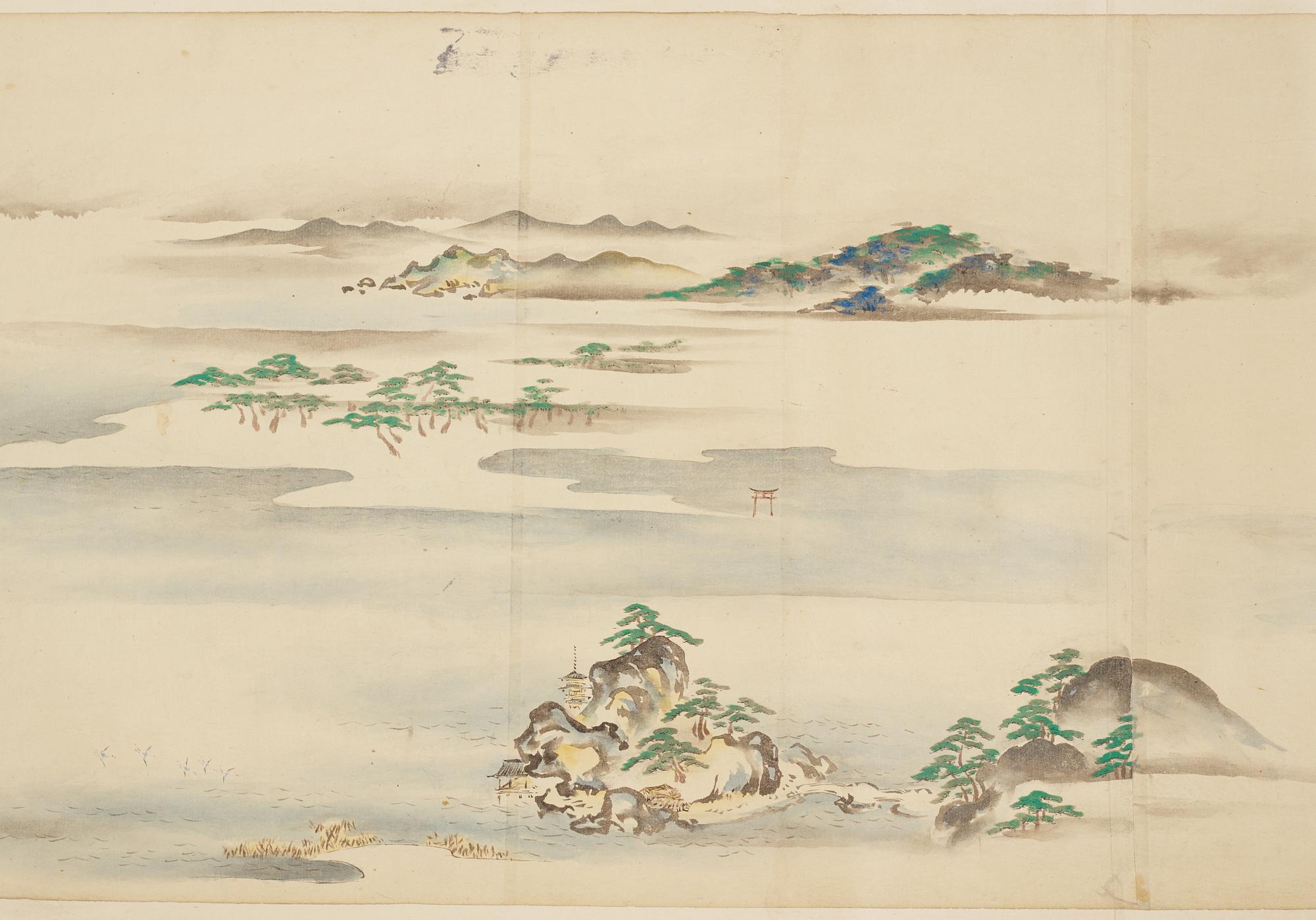A Japanese Makimomo, ink and colour on paper, Meiji (1868-1912).