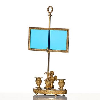 A Russian Empire ormolu and patinated bronse two-light lamp, early 19th century.