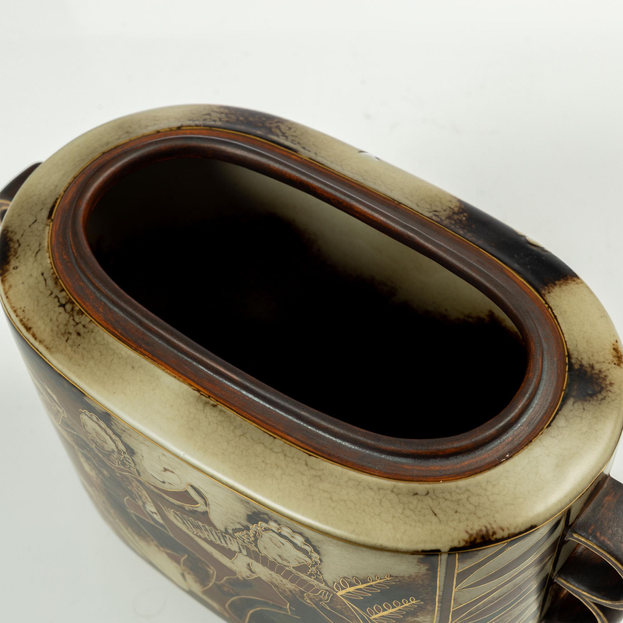 Gunnar Nylund, urna med lock, "Flambé", Rörstrand.