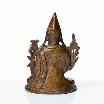 A Nepalese copper alloy figure of Tsongkapa, 20th Century.