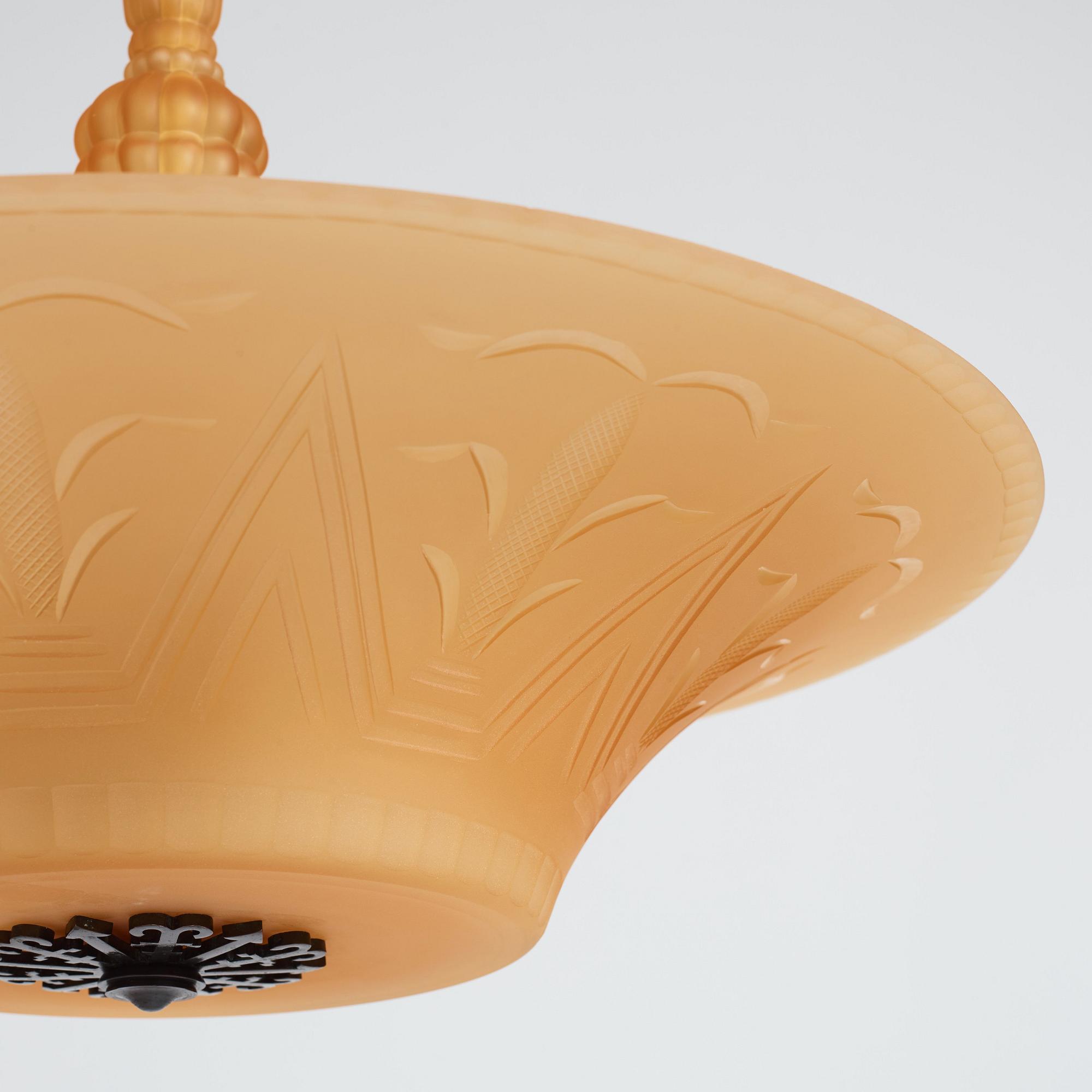 Edward Hald, & Erik Tidstrand, a ceiling lamp, Nordiska Kompaniet & Orrefors, executed ca 1926.
