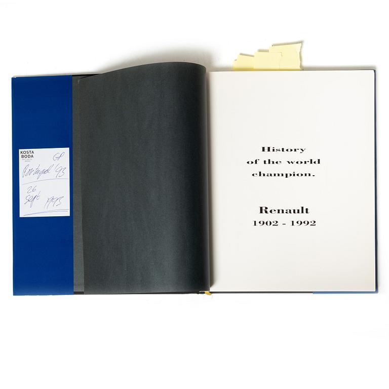 Signed book, 'The Official History of the World Champion Renault 1902–1992', France, 1992.