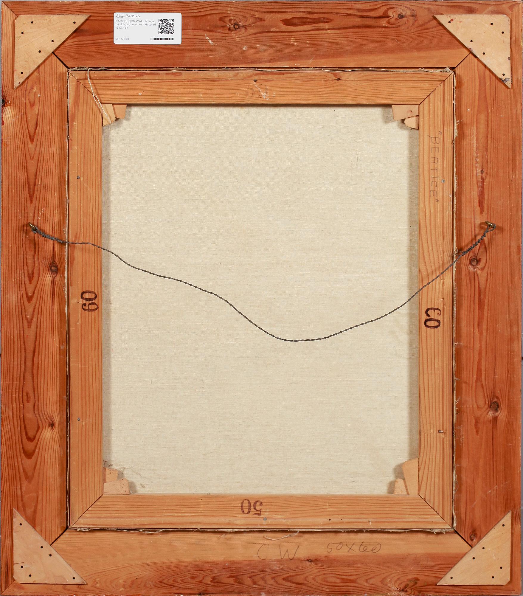 CARL GEORG WALLIN, olja på duk, signerad och daterad 1943.