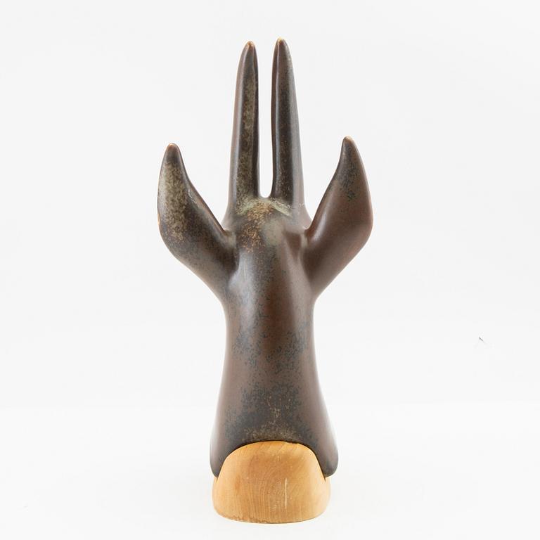 Gunnar Nylund, skulptur "Bockhuvud", Rörstrand unik stengods.