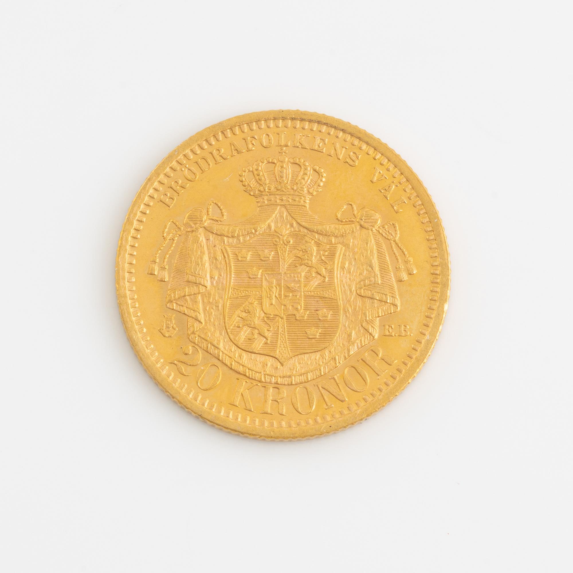 Oscar II, guldmynt, Sverige, 20 kr, 1899.