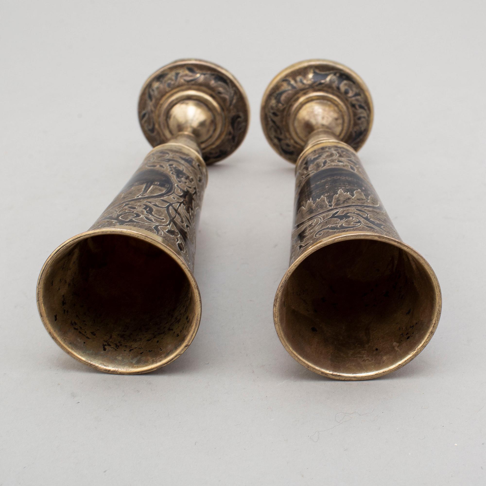 Two similar silver-gilt champagne flutes, unidentified makers mark, Moscow 1843.