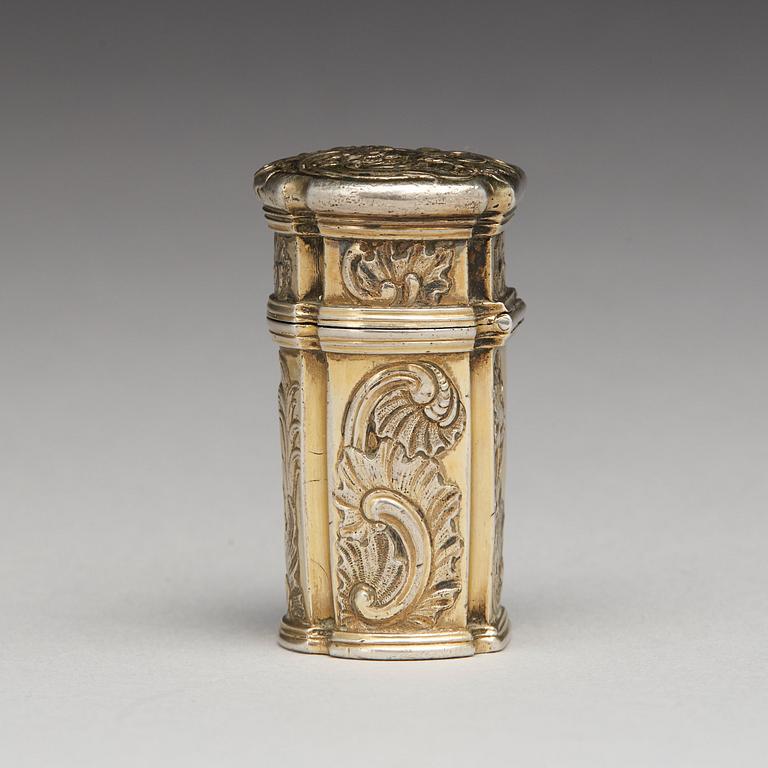 A Swedish Rococo silver-gilt snuff-box, unmarked.