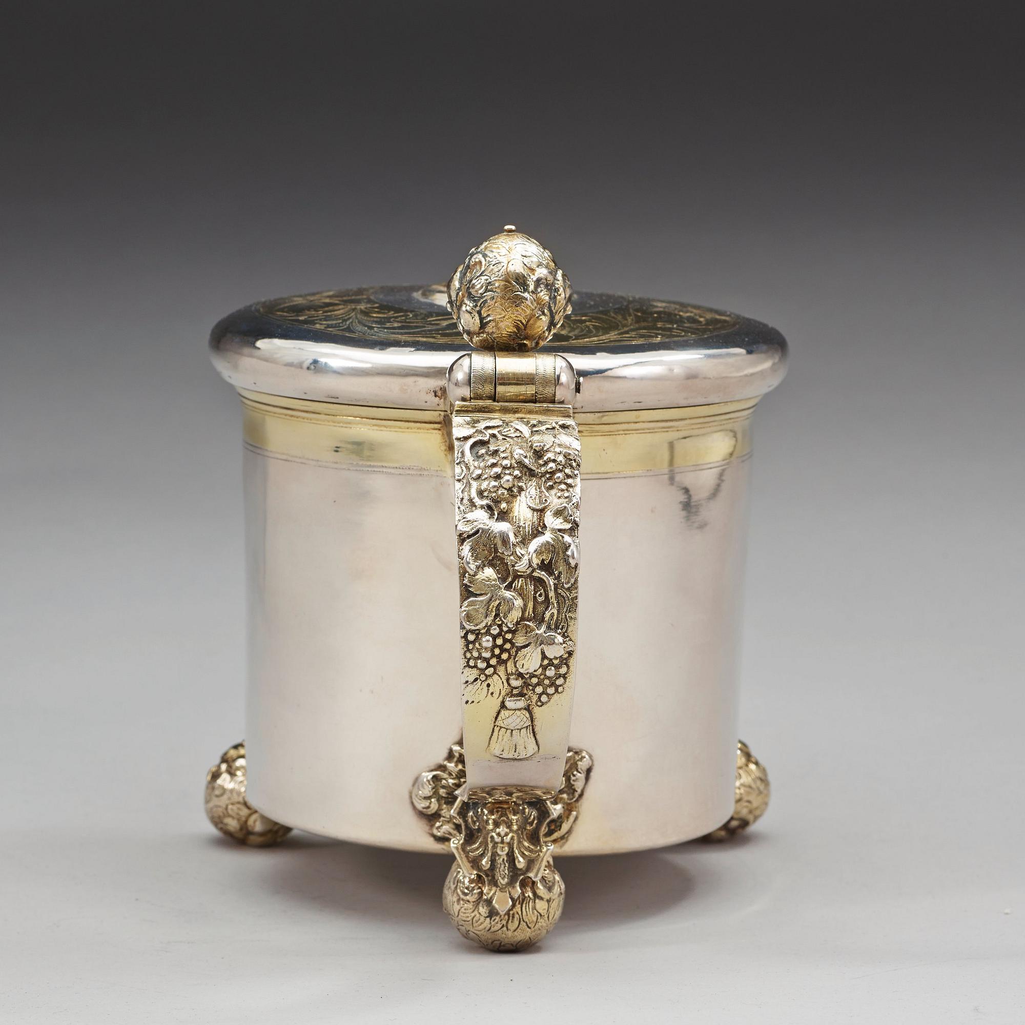 A Swedish late 17th century parcel-gilt tankard, marks of Didrik Hansson Hysing, Stockholm 1699.