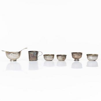 Two Swedish silver cups and four tumblers, 18th-19th century.