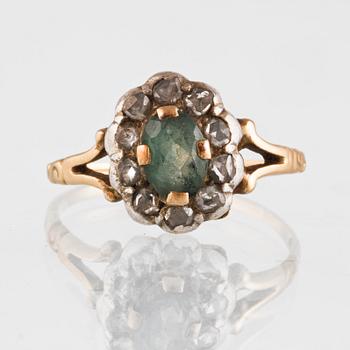 RING, rosenslipade diamanter samt troligtvis fasettslipad turmalin, Ceson, Göteborg. Vikt 3,2 gram.