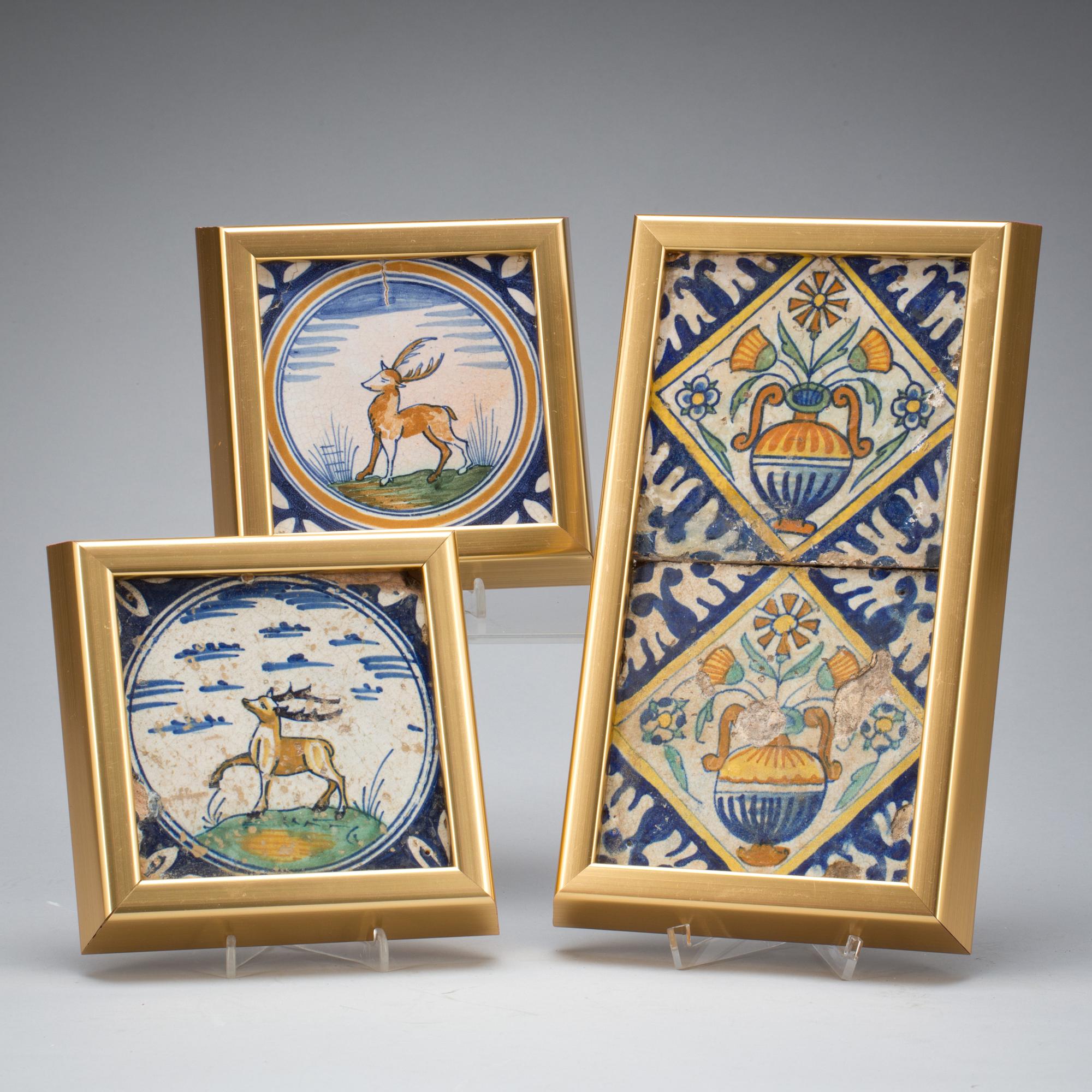 KAKELPLATTOR, 4 st. Fajans. Holland, 1600-tal.