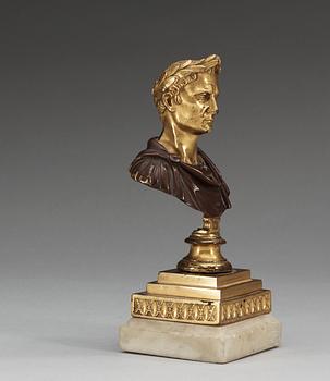 A gilt, patinated bronze and marble bust representing a Roman Emperor, possibly Russia circa 1800.