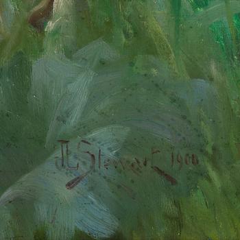 Julius Le Blanc Stewart, Poppy field with resting model.