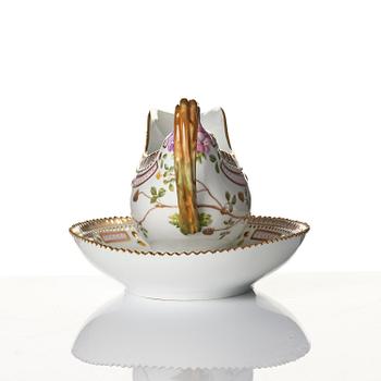 A Royal Copenhagen 'Flora Danica' sauce boat and a pillow shaped bowl, Denmark, 20th century.