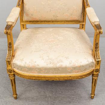 A late 19th century Louis XVI-style armchair.