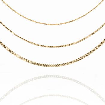 KEDJOR, 2st samt HÄNGE, 18K guld, vikt ca 9g.