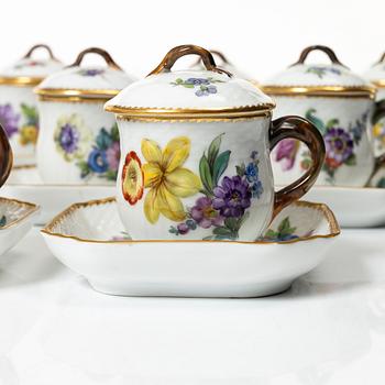 Royal Copenhagen, twelve cream cups with saucers, 'Saxon Flower', Denmark, 1923-34.