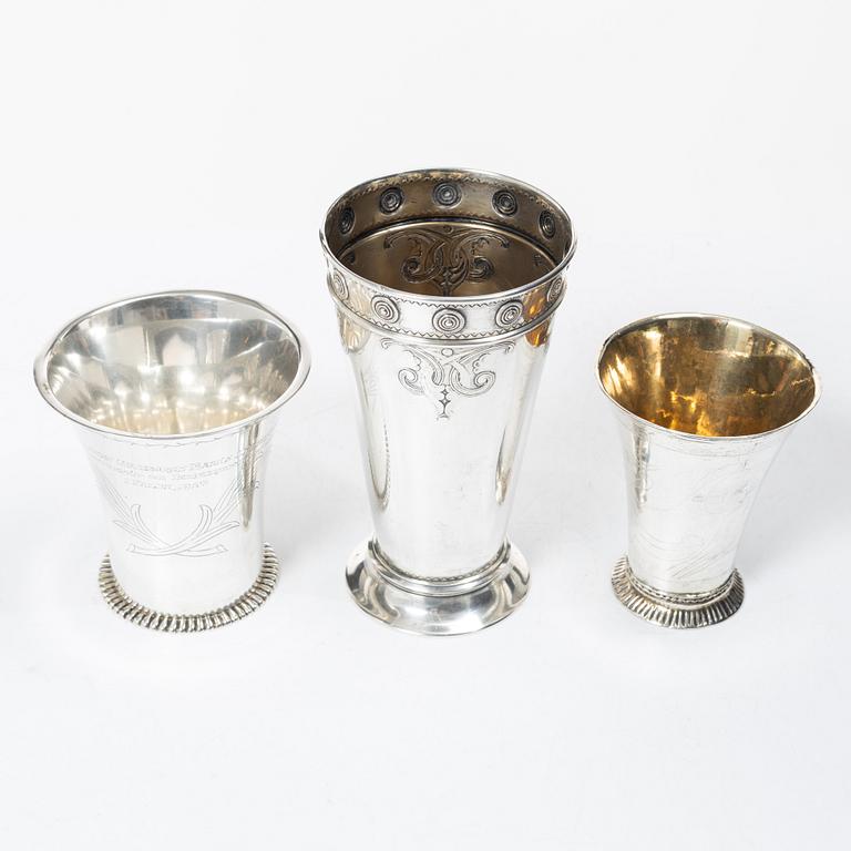 Three silver beakers, including CG Hallberg, Stockholm, 1927.