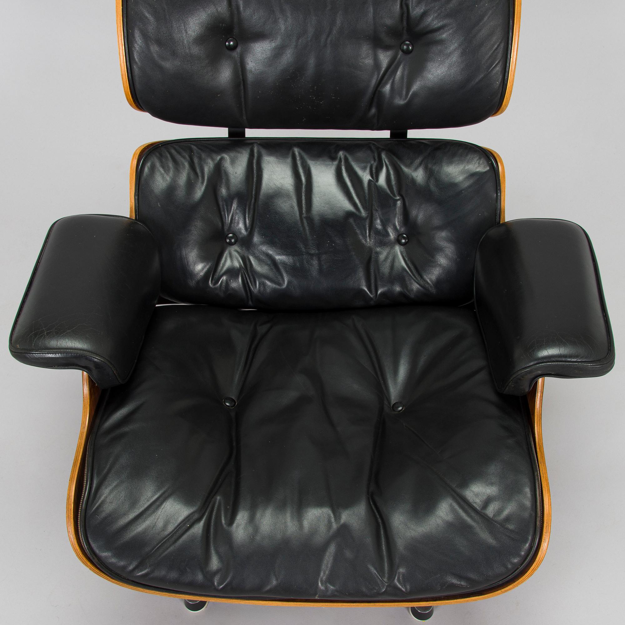 Charles & Ray Eames, 'Lounge chair' and ottoman, licensed by Mobilier International France, 1977.