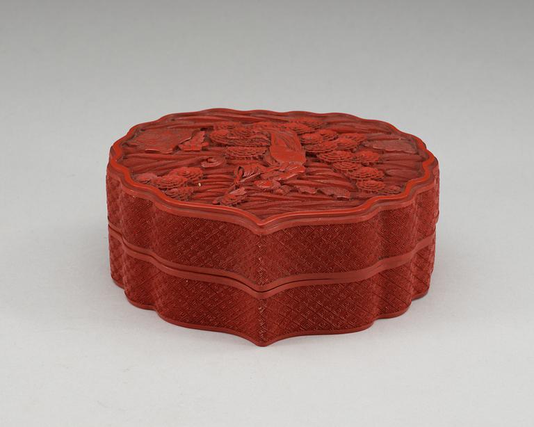 A red lacquer box with cover, Qing dynasty, presumably Qianlong (1736-95).