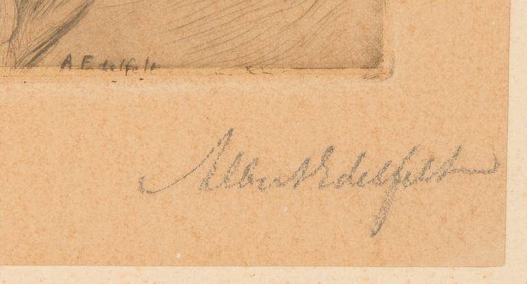 Albert Edelfelt, etsning, signerad.