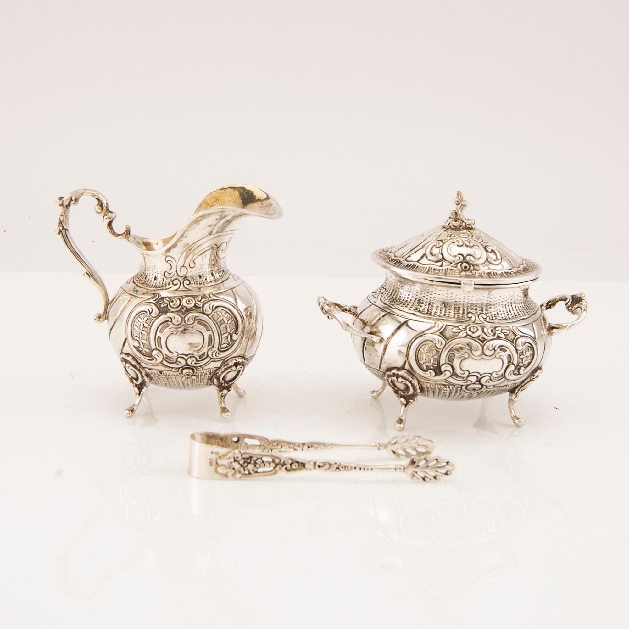 A Swdish 20th century sugar and cream set 4 pieces silver 1950s, weight total 414 grams.