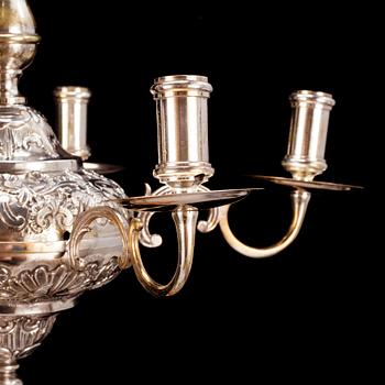 A silver plated chandelier.