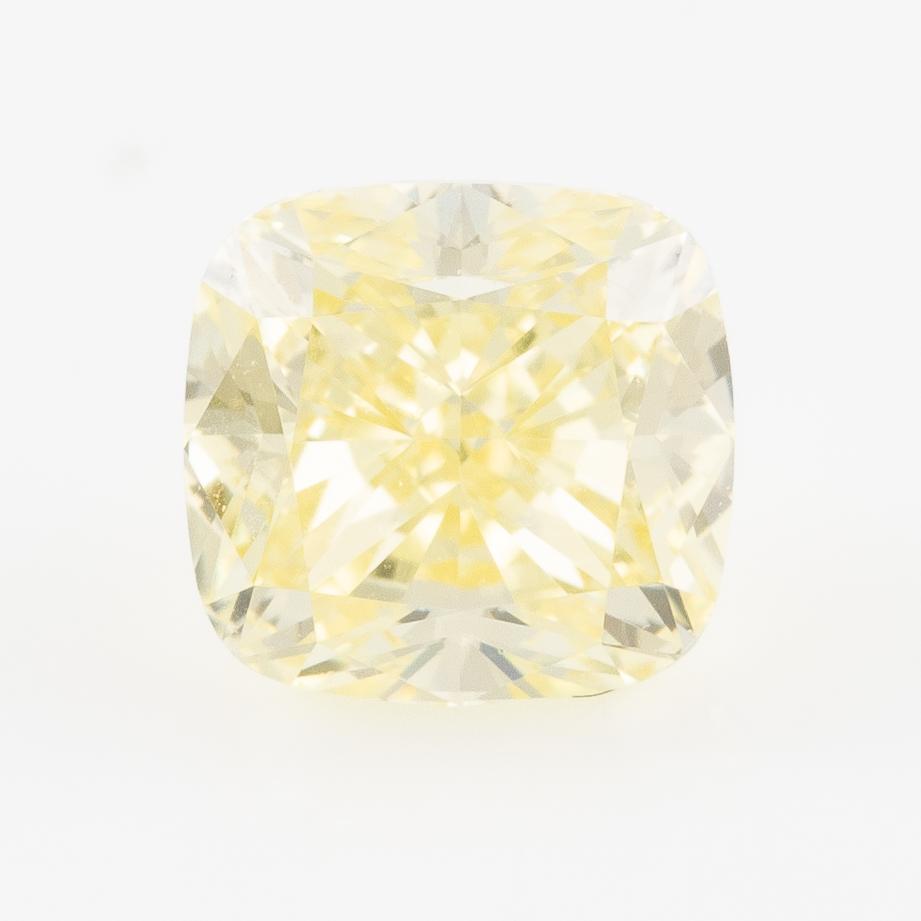 Cushionformad gul diamant, 0.58 ct, medföljande GIA report.