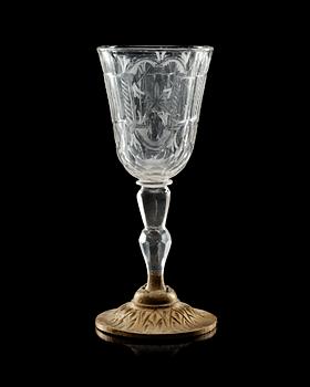 608. A German cut and engraved wine glass, 18th Century..