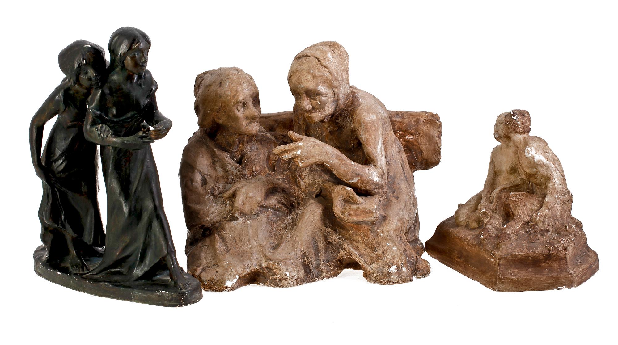 SKULPTURER, 3 st, gips, Agnes de Frumerie, 1900-talets första hälft.