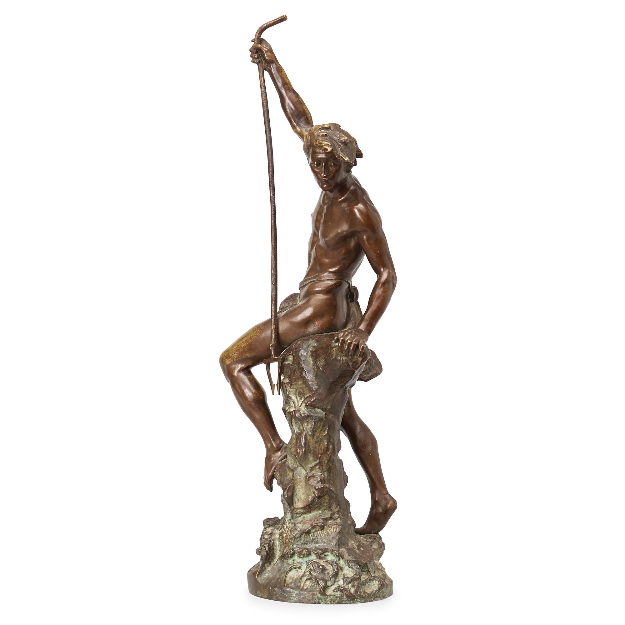 Ernest Justin Ferrand Efter. Brunpatinerad brons, höjd, "Le pêcheur de congres".