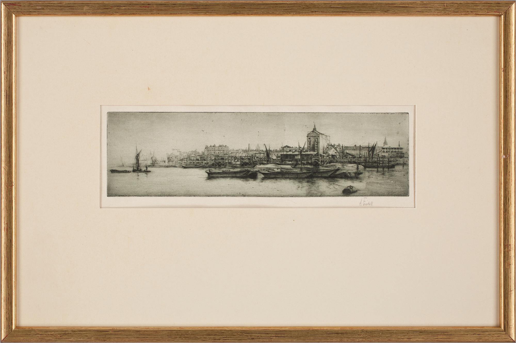 AXEL FRIDELL,Torrnålsgravyr, London, 1927, signerad A. Fridell,