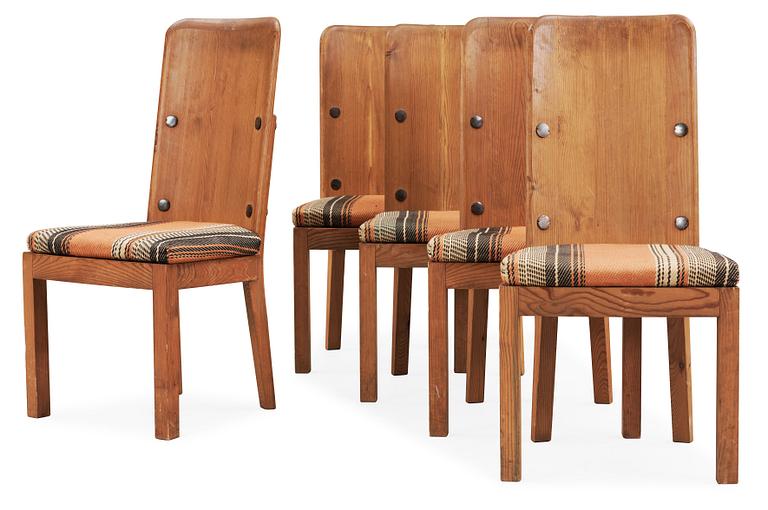 A set of five Axel Einar Hjorth stained pine chairs, 'Lovö', Nordiska Kompaniet, 1930's.