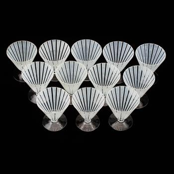 MARTINIGLAS, 12 st, "Strikt", Bengt Orup, Johansfors, formgiven 1953.