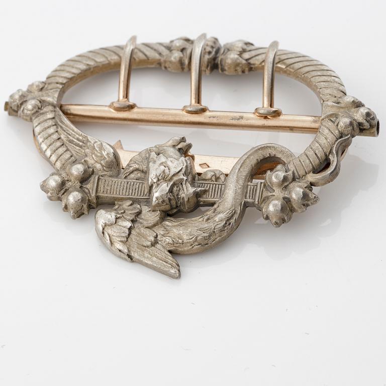 Buckle, silver, motif with dragon, around the turn of the century 1900.