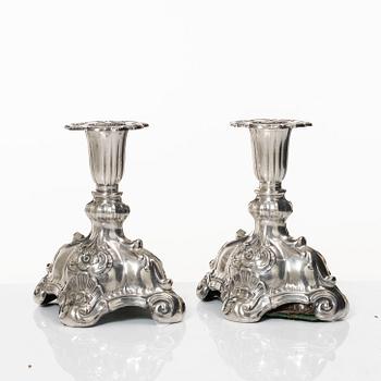 C.G. Hallberg, Candelsticks, a pair, silver, Baroque style, Stockholm 1943.