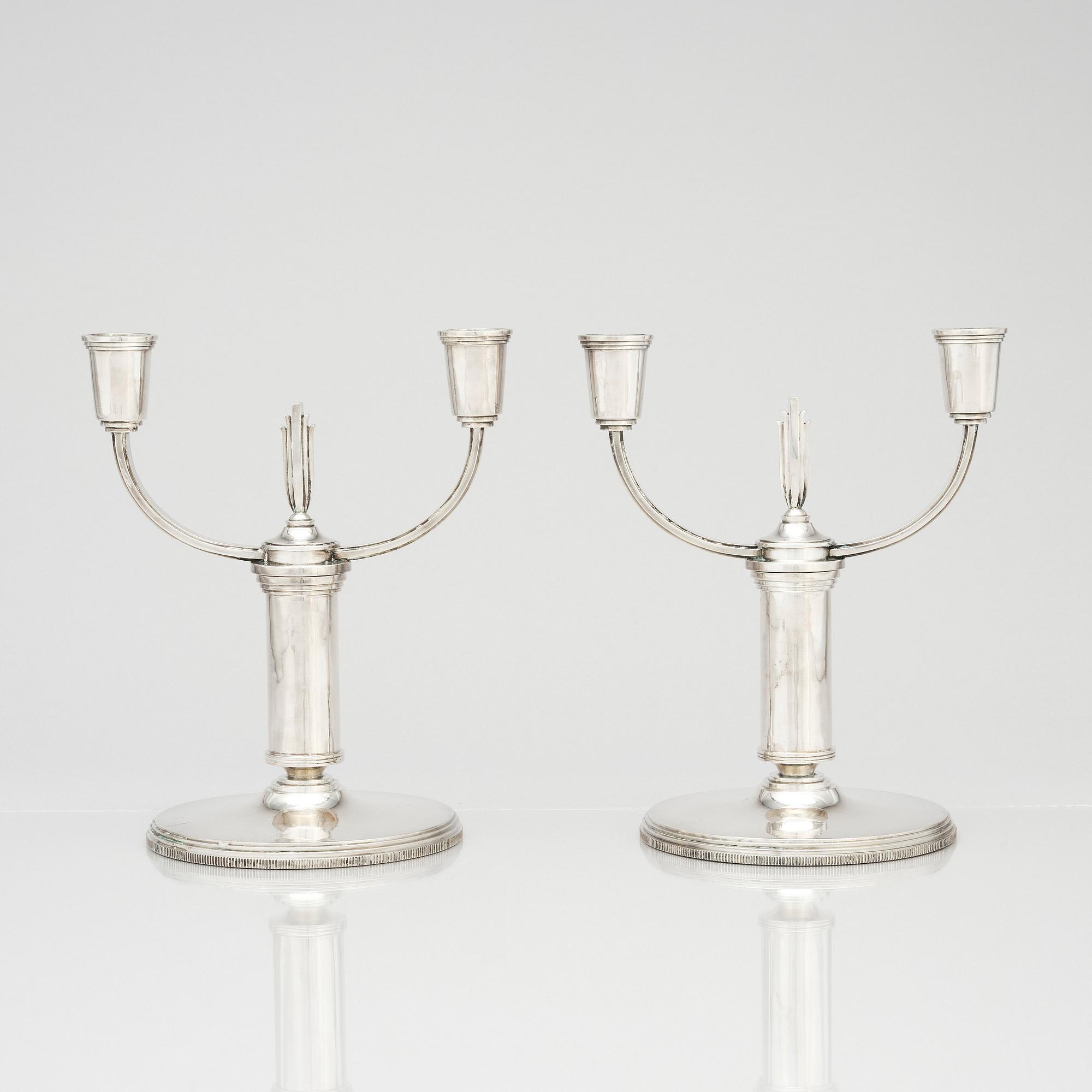 Atelier Borgila, a pair of sterling silver candelabra, Stockholm 1934.