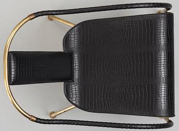 Mats Theselius, a brass and black leather el Rey chair, edition Källemo Sweden post 1999.