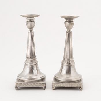 Nils Justelius, a pair of pewter  candle holders, Eksjö, 1819.