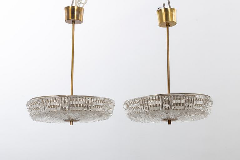 A PAIR OF CEILING LAMPS BY CARL FAGERLUND FOR ORREFORS.