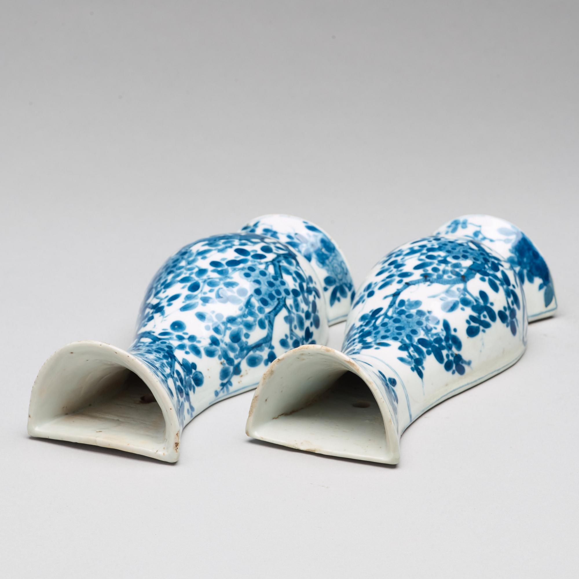 Two blue and white wall vases, Qing dynasty, early 18th Century.