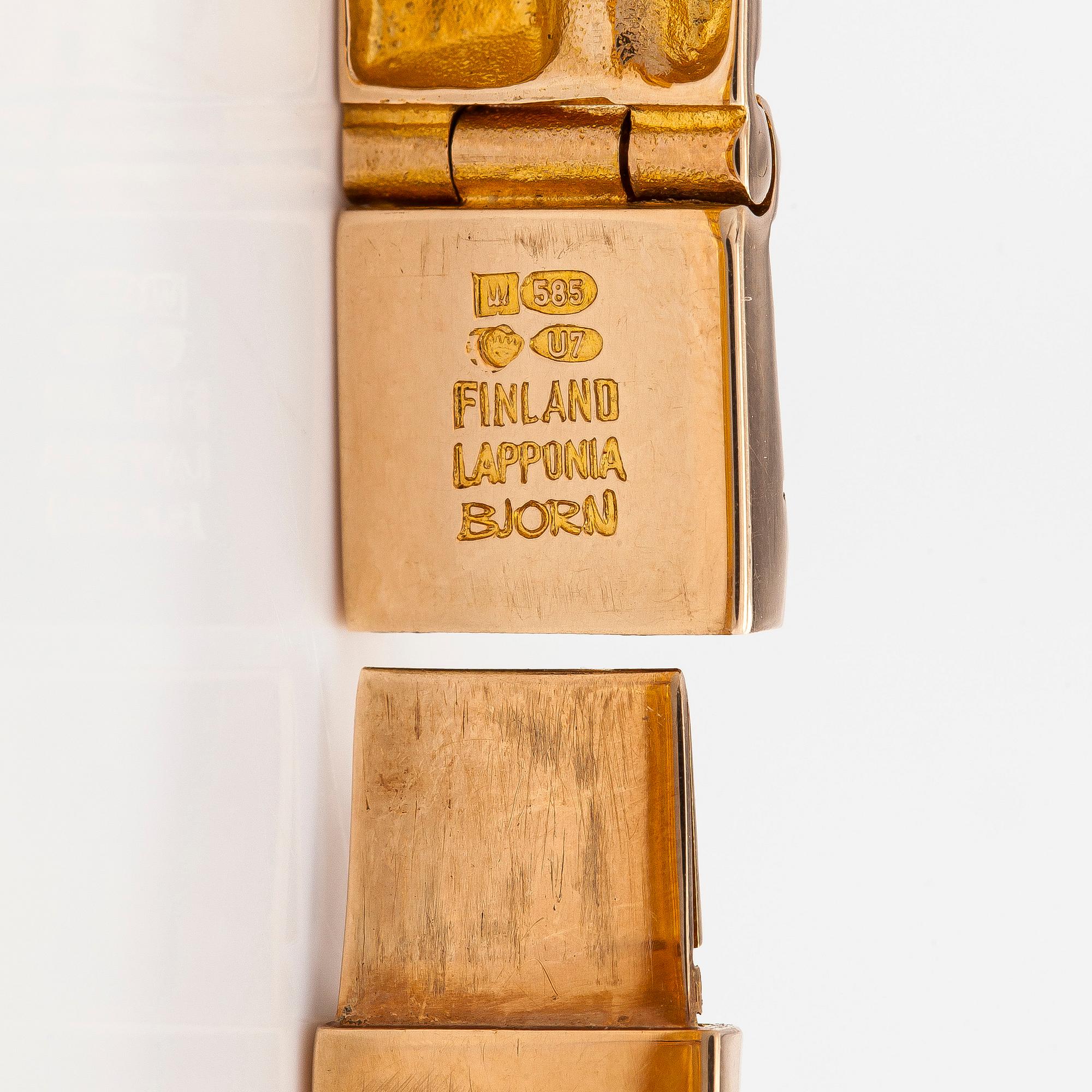 Björn Weckström, rannekoru "Kultaköngäs", 14K kultaa. Lapponia 1973.