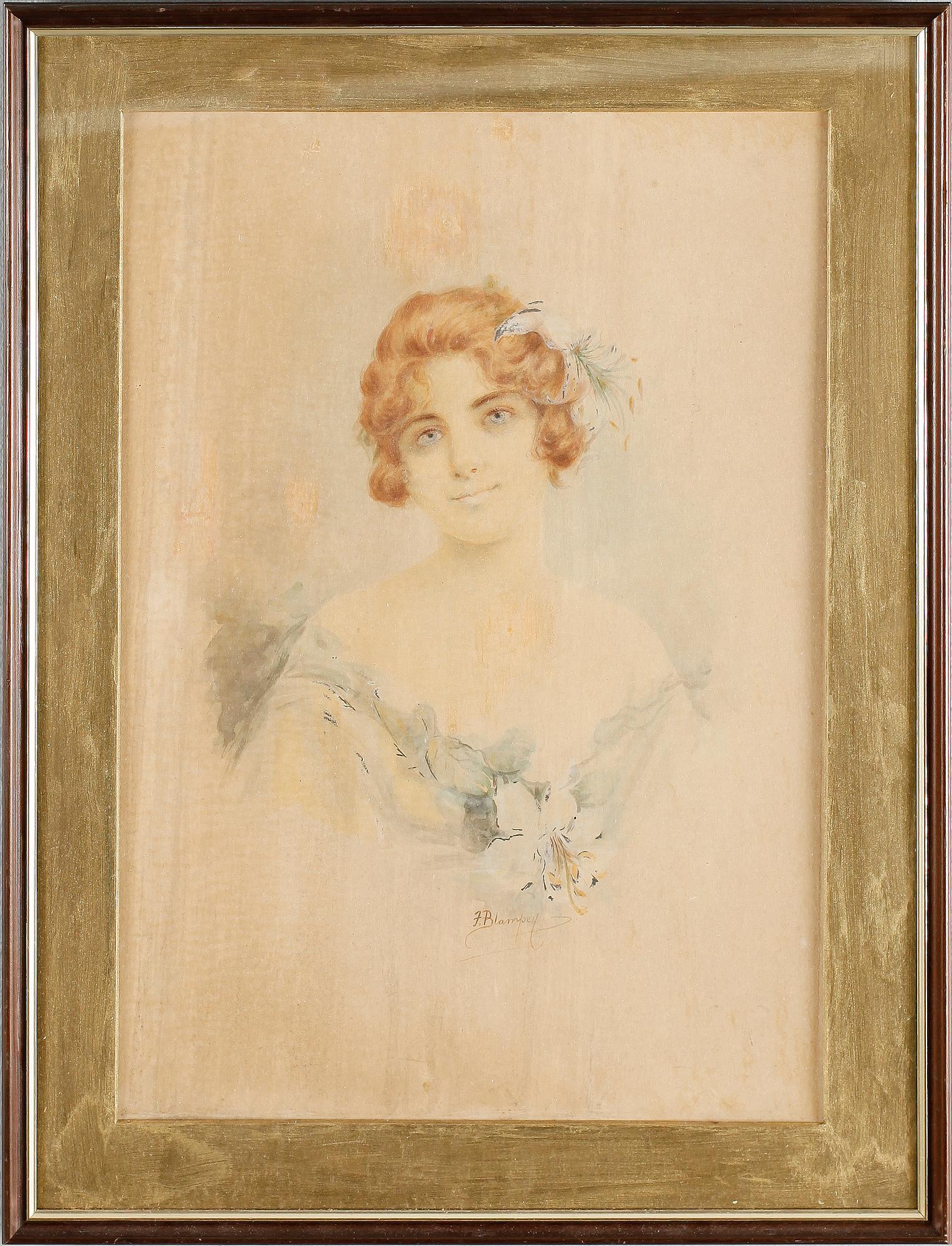 OKÄND KONSTNÄR, akvarell, signerad F Blampey, tidigt 1900-tal.